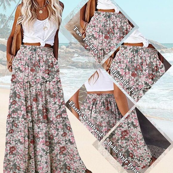 Womens Casual High Waist Tie Paisley Print Long Maxi Skirt with Pockets - Picture 3 of 4